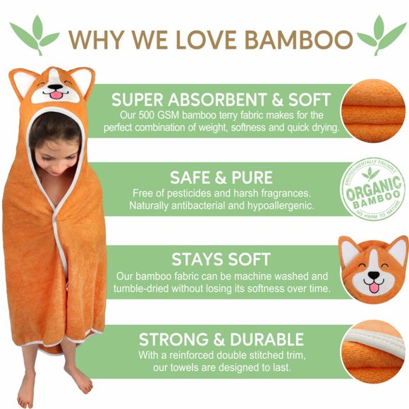 Corgi Dog Baby Hooded Towel | Organic Bamboo | Free Washcloth | Unisex | NEW - Picture 11 of 11